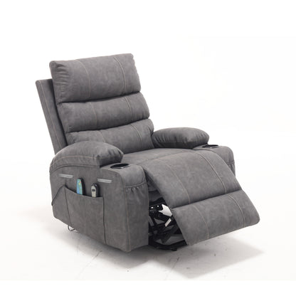 Fauteuil inclinable électrique de 21 pouces de large pour personnes âgées, massage lombaire à 8 points, chauffage, télécommande, poches latérales, porte-gobelets