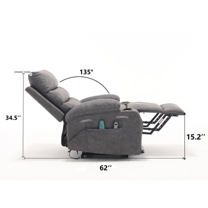 Fauteuil inclinable électrique 21 W, grand format, massage par vibrations à 8 points et chauffage lombaire, télécommande, poches latérales, porte-gobelets