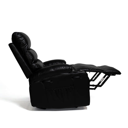 Fauteuil inclinable électrique 21 W, grand format, massage par vibrations à 8 points et chauffage lombaire, télécommande, poches latérales, porte-gobelets