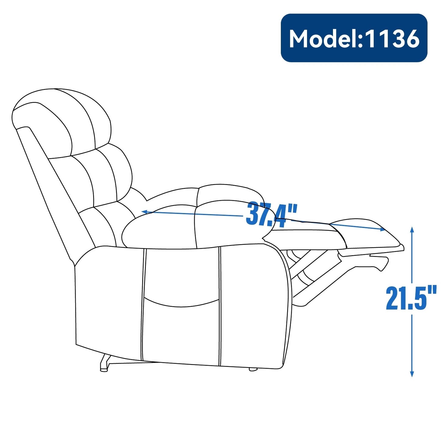 Fauteuil inclinable électrique à dossier haut et grand format en chenille