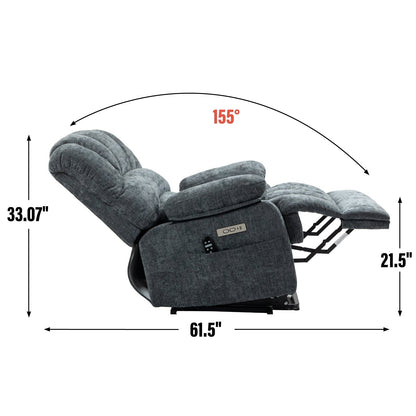 Fauteuil inclinable électrique de grande taille en chenille avec siège large et dossier haut, massage par vibration à 8 points et chauffage lombaire