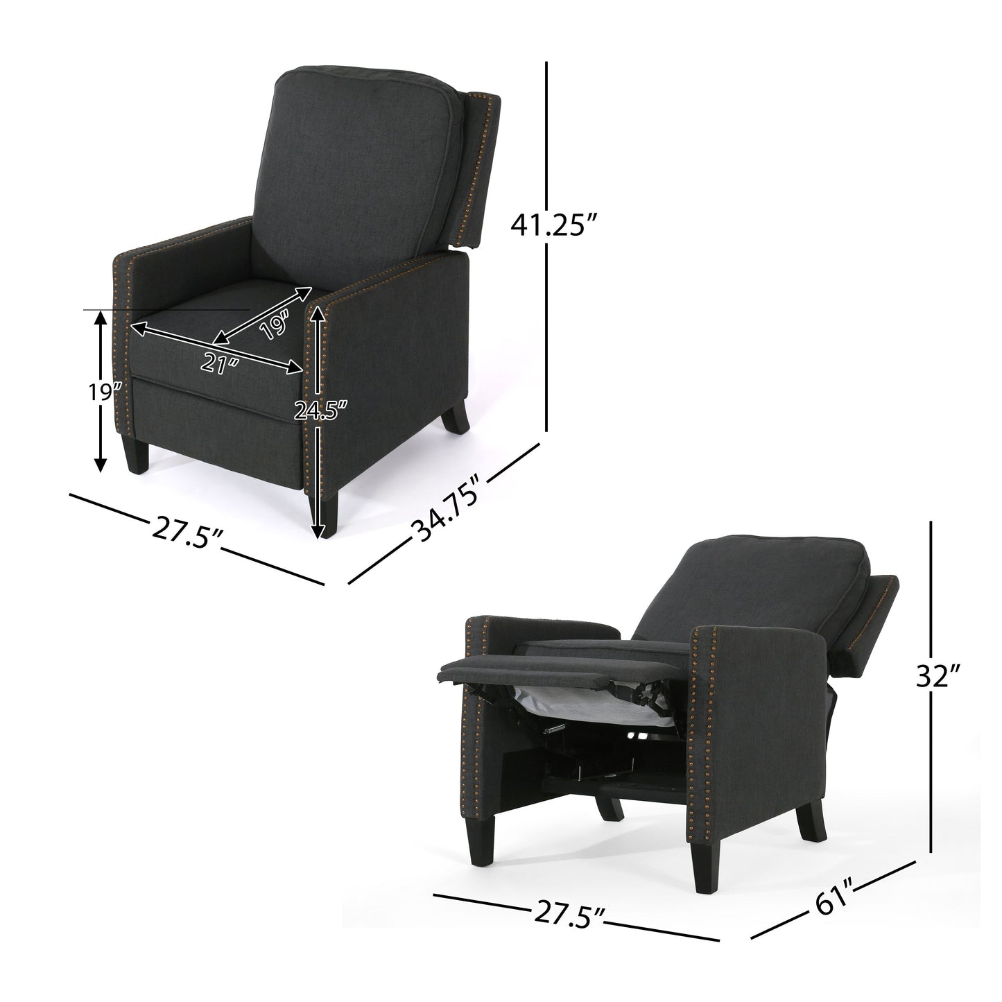 Fauteuil inclinable standard manuel de 27,5 po de large
