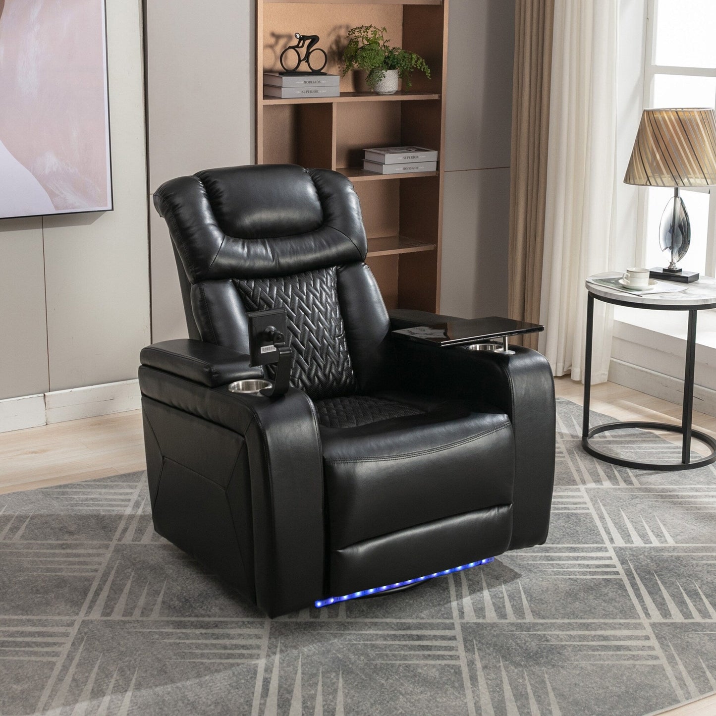 Fauteuil inclinable électrique pivotant à 270 degrés, siège individuel, pour home cinéma, avec plateau, support pour téléphone, porte-gobelet et port USB
