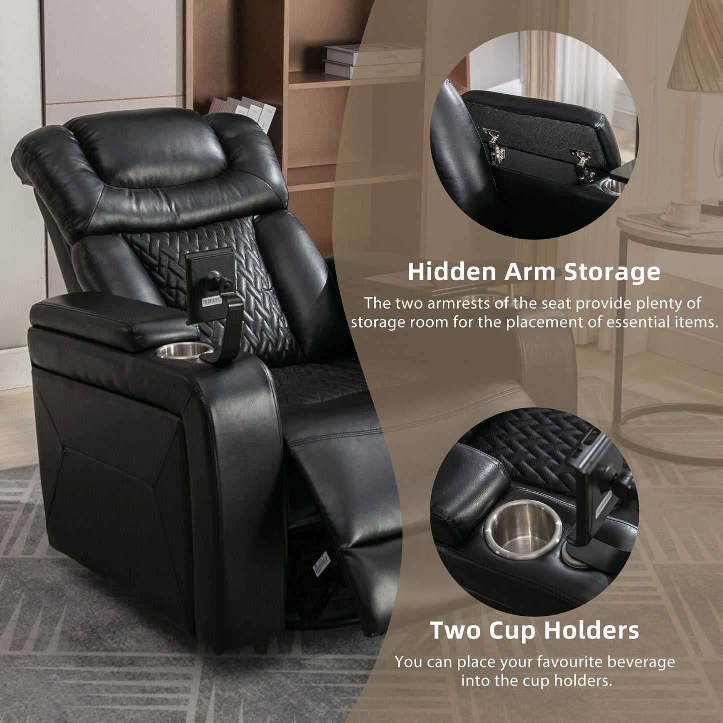Fauteuil inclinable électrique pivotant à 270 degrés, siège individuel, pour home cinéma, avec plateau, support pour téléphone, porte-gobelet et port USB