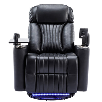 Fauteuil inclinable pivotant à 270°, siège home cinéma avec rangement dissimulé pour les accoudoirs, bande lumineuse LED et porte-gobelet