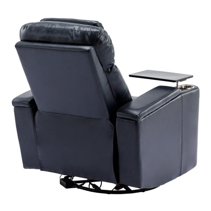 Fauteuil inclinable pivotant à 270°, siège home cinéma avec rangement dissimulé pour les accoudoirs, bande lumineuse LED et porte-gobelet