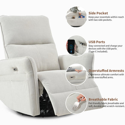 Fauteuil inclinable pivotant à 270° pour adultes, fauteuil inclinable pivotant à bascule, petit fauteuil inclinable électrique