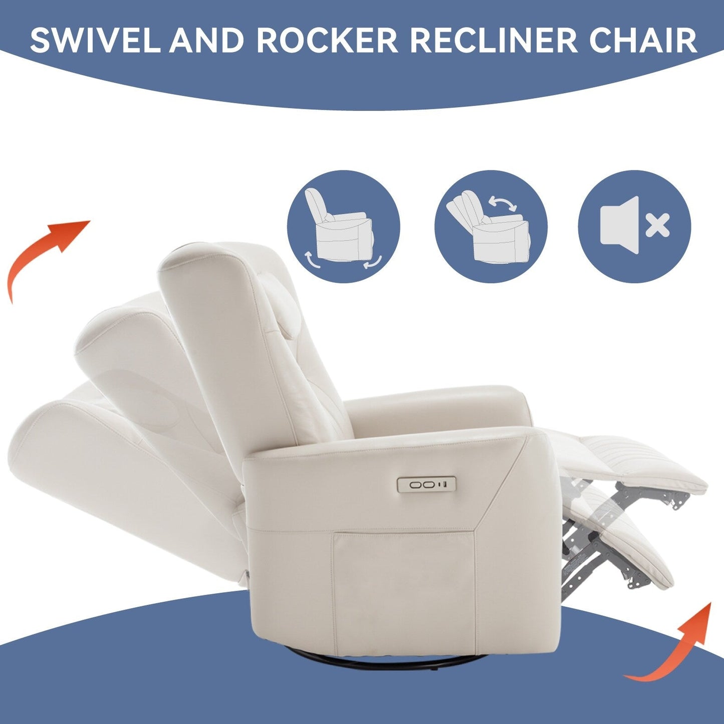 Fauteuil inclinable électrique pivotant à 270°, coussin de soutien, USB, Type-C
