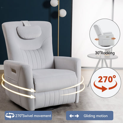 Fauteuil inclinable électrique pivotant à 270°, coussin de soutien, USB, Type-C
