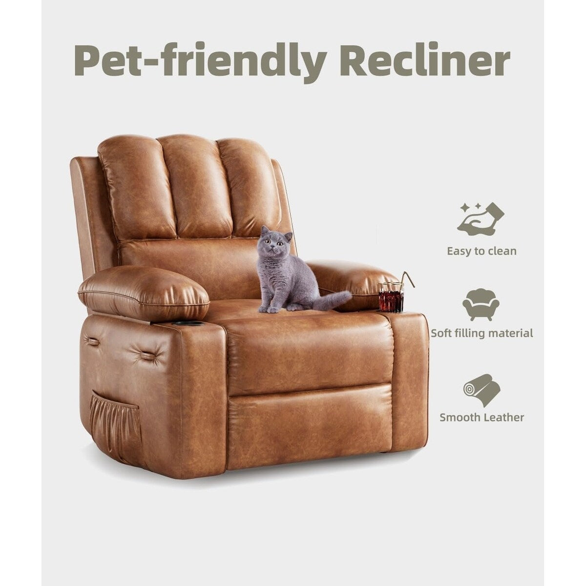 Fauteuils inclinables pivotants surdimensionnés à 360° de 27 pouces avec chauffage et massage