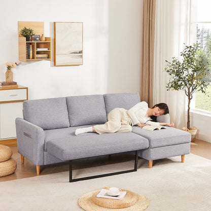 Canapé-lit en tissu réglable en forme de L de 28,35 pouces avec lit gigogne, méridienne et poches pour accoudoirs