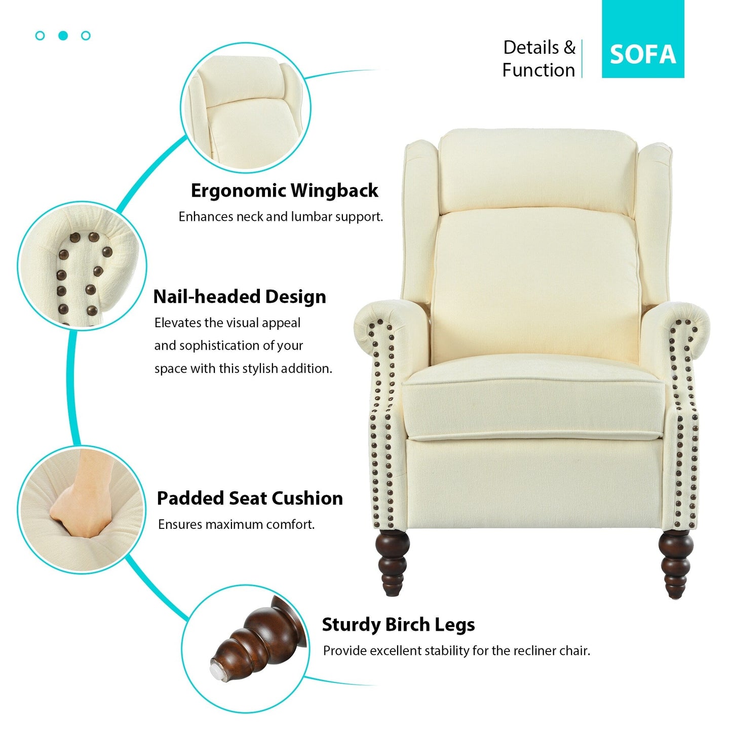 Fauteuil inclinable rembourré à dossier relevable 29,75