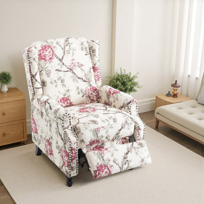 Fauteuil inclinable manuel à dossier relevable en lin vintage à motif floral de 29 po de largeur