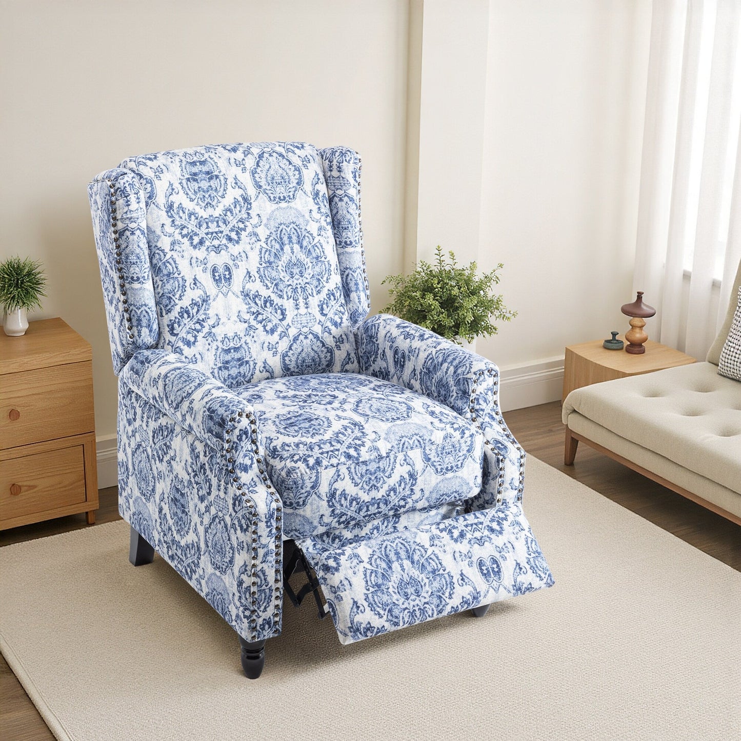 Fauteuil inclinable manuel à dossier relevable en lin vintage à motif floral de 29 po de largeur