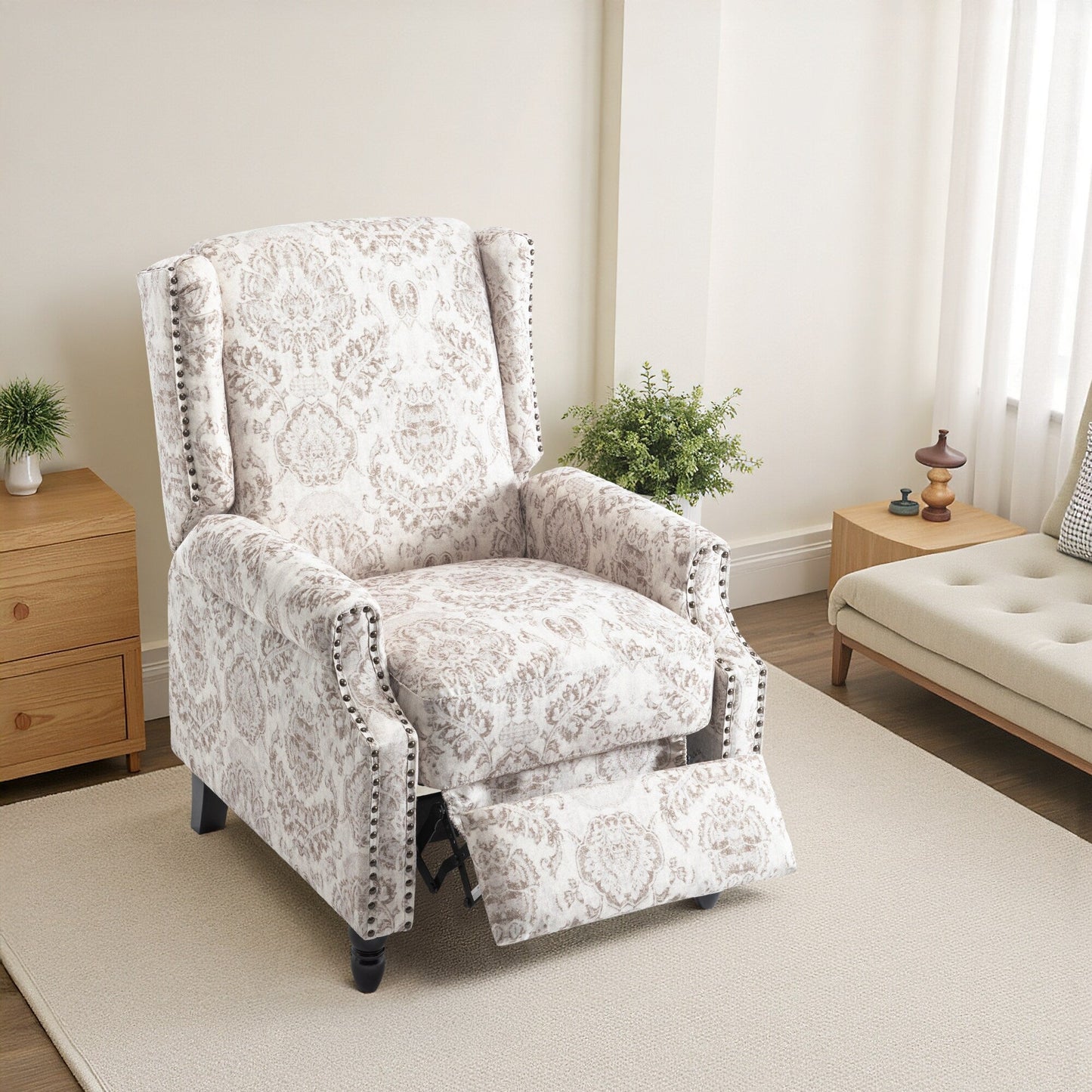 Fauteuil inclinable manuel à dossier relevable en lin vintage à motif floral de 29 po de largeur