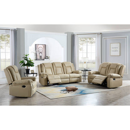 Ensemble de salon 3 pièces avec canapé inclinable, causeuse et fauteuil en cuir reconstitué