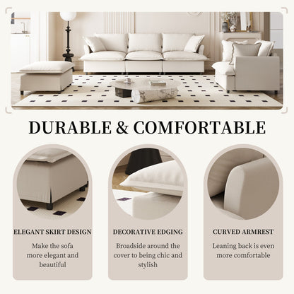 Ensemble de canapés de salon 3 pièces, canapé modulaire en chenille en forme de L, canapé 3 places rembourré, fauteuil et pouf mobile