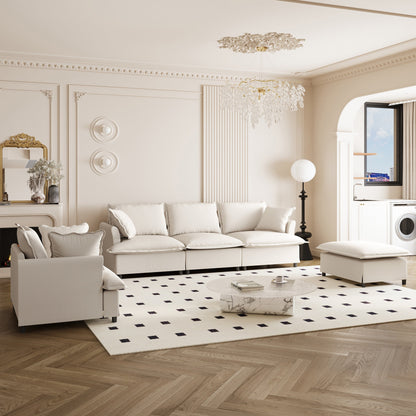 Ensemble de canapés de salon 3 pièces, canapé modulaire en chenille en forme de L, canapé 3 places rembourré, fauteuil et pouf mobile