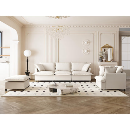 Ensemble de canapés de salon 3 pièces, canapé modulaire en chenille en forme de L, canapé 3 places rembourré, fauteuil et pouf mobile