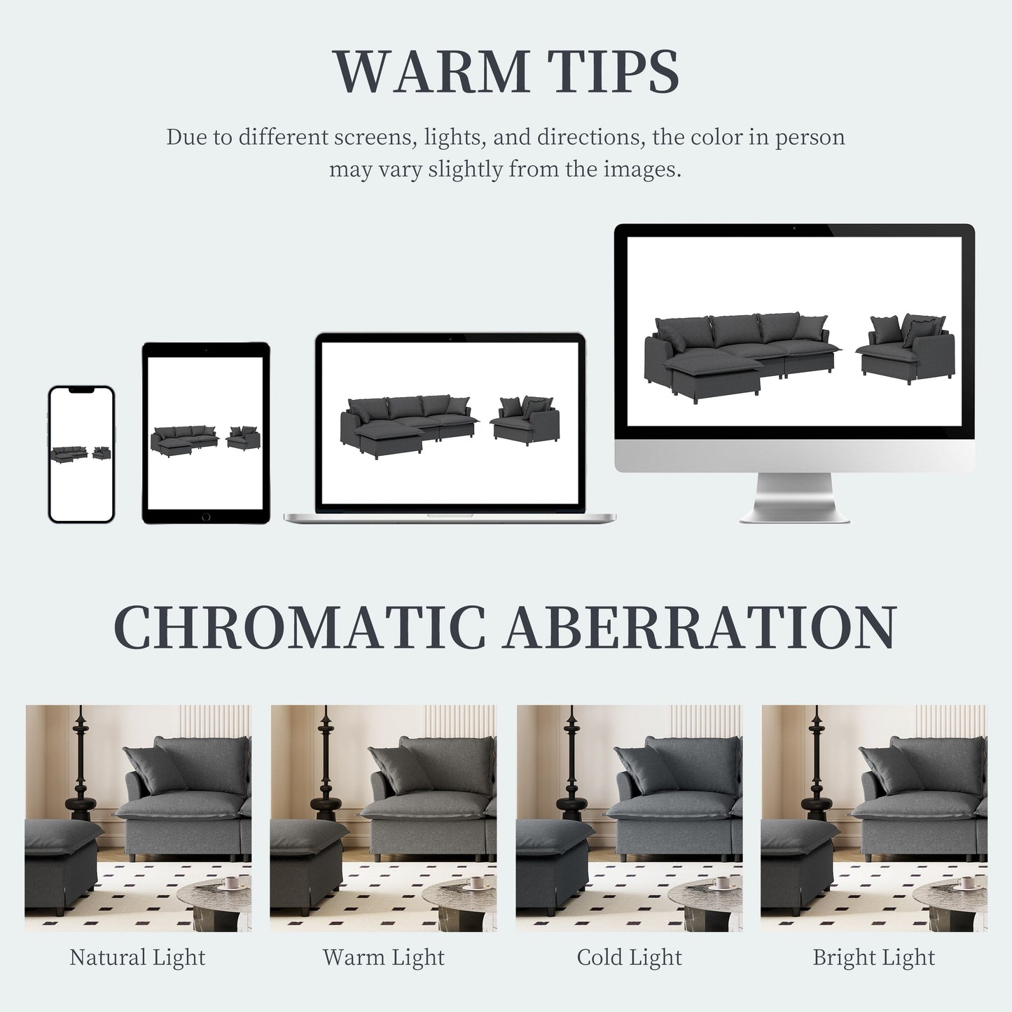 Ensemble de canapés de salon 3 pièces, canapé modulaire en chenille en forme de L, canapé 3 places rembourré, fauteuil et pouf mobile