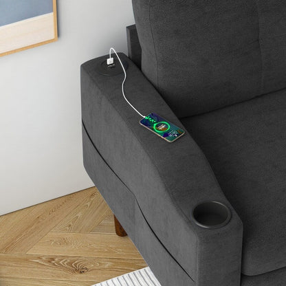 Canapé 3 places en L avec rangement et repose-pieds pour salon, gris foncé