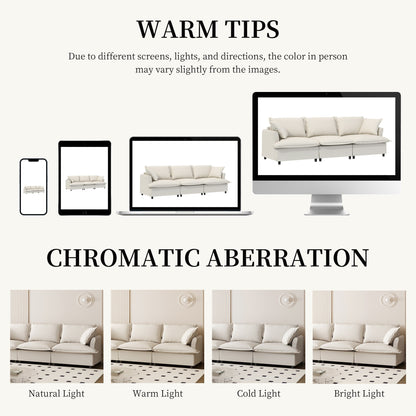 Module de canapé 3 places pour canapé sectionnel modulaire, assise large, canapé nuage en chenille avec coussins décoratifs