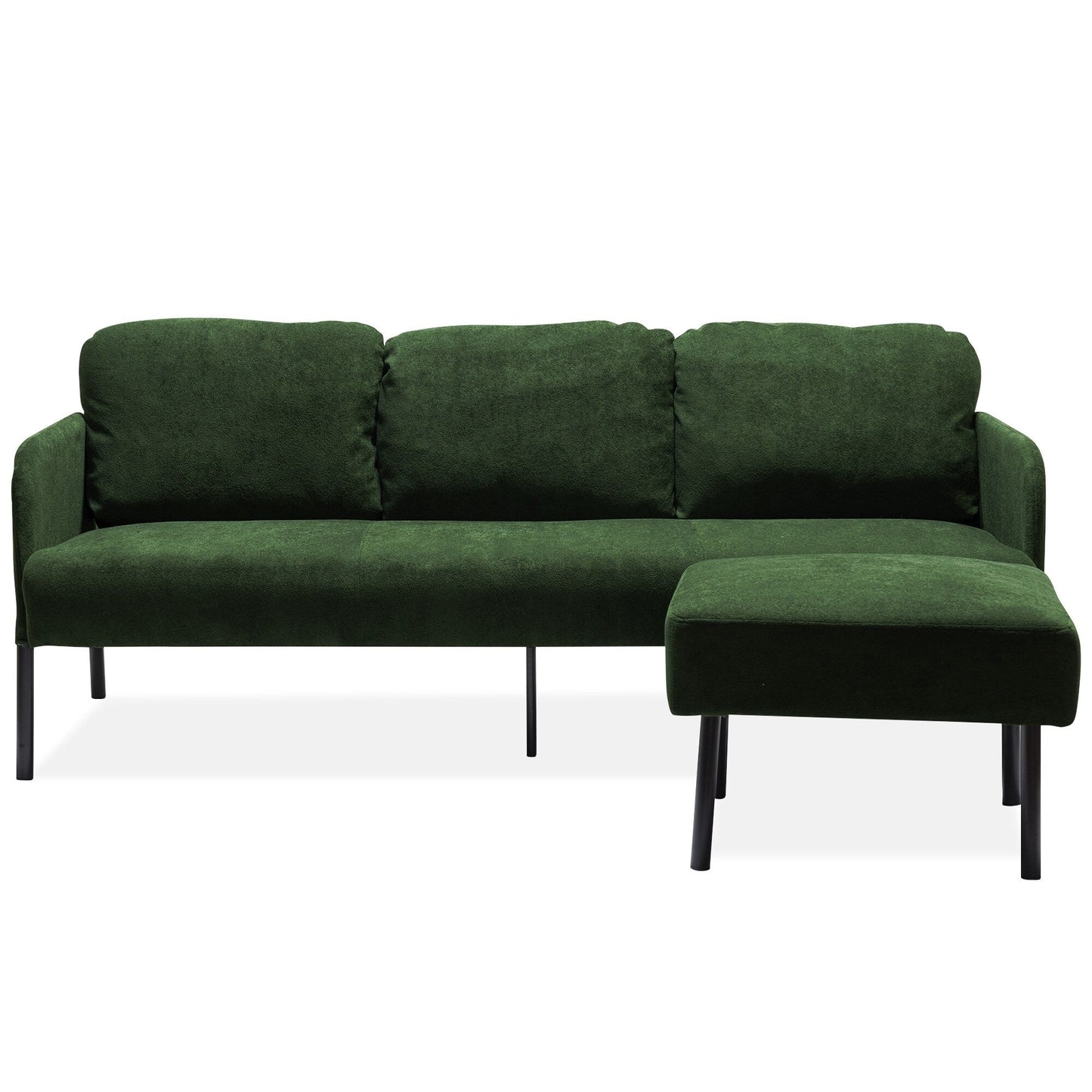 Canapé 3 places en tissu polyester en forme de L avec pouf, canapé rembourré moderne, petit canapé confortable pour petit espace