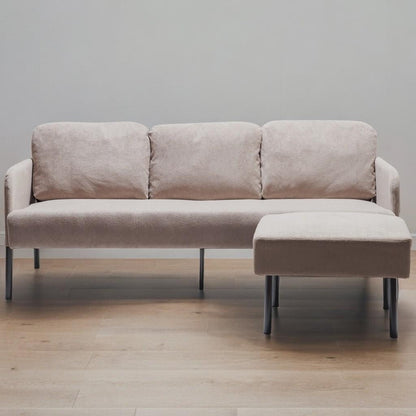 Canapé 3 places en tissu polyester en forme de L avec pouf, canapé rembourré moderne, petit canapé confortable pour petit espace