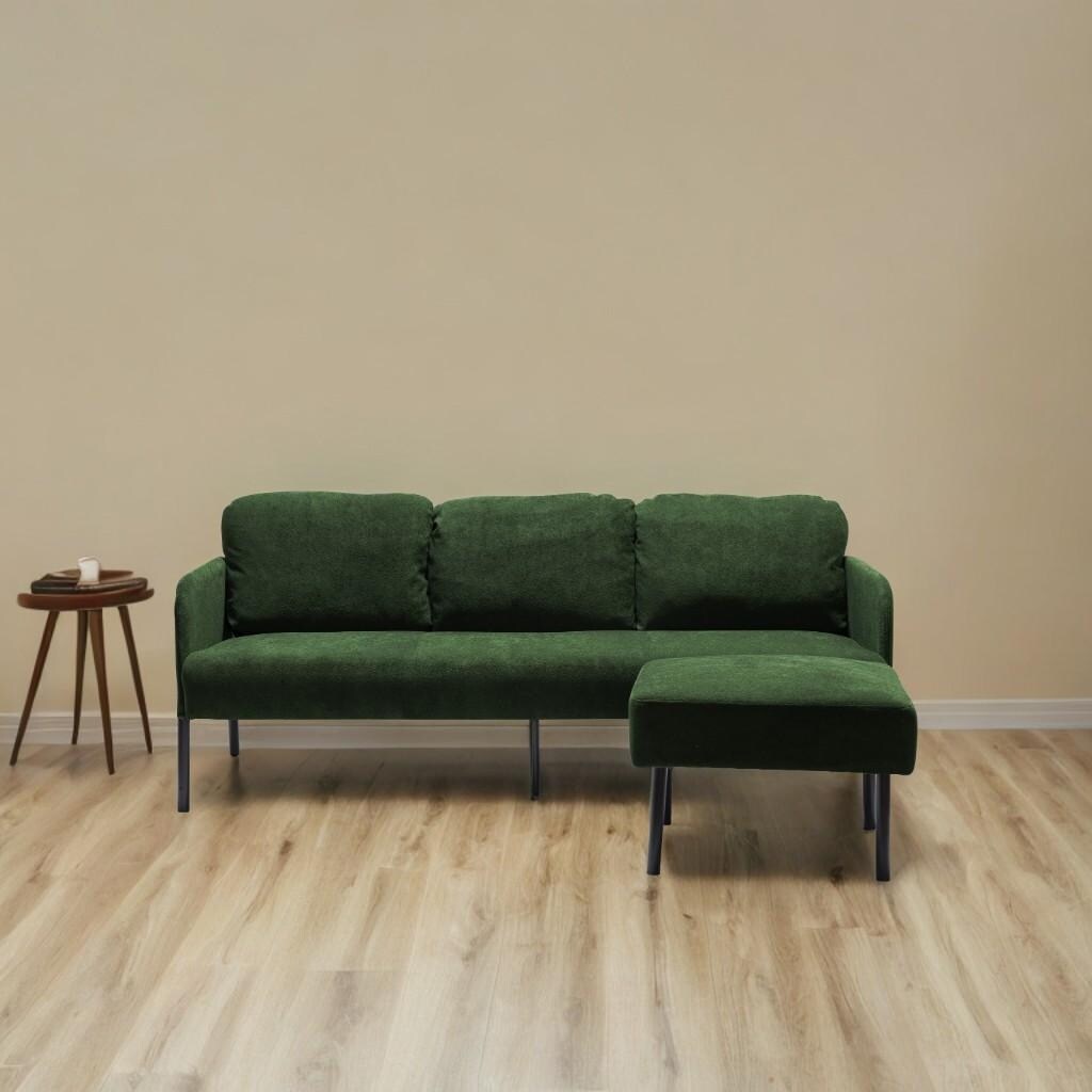 Canapé 3 places en tissu polyester en forme de L avec pouf, canapé rembourré moderne, petit canapé confortable pour petit espace