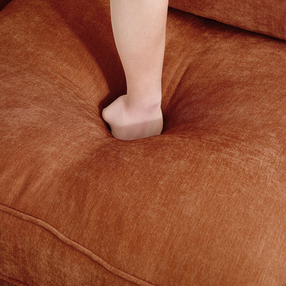 Canapé 3 places large et profond avec tiroirs coulissants sous chaque siège, accoudoirs en forme de croissant et dossier enveloppant