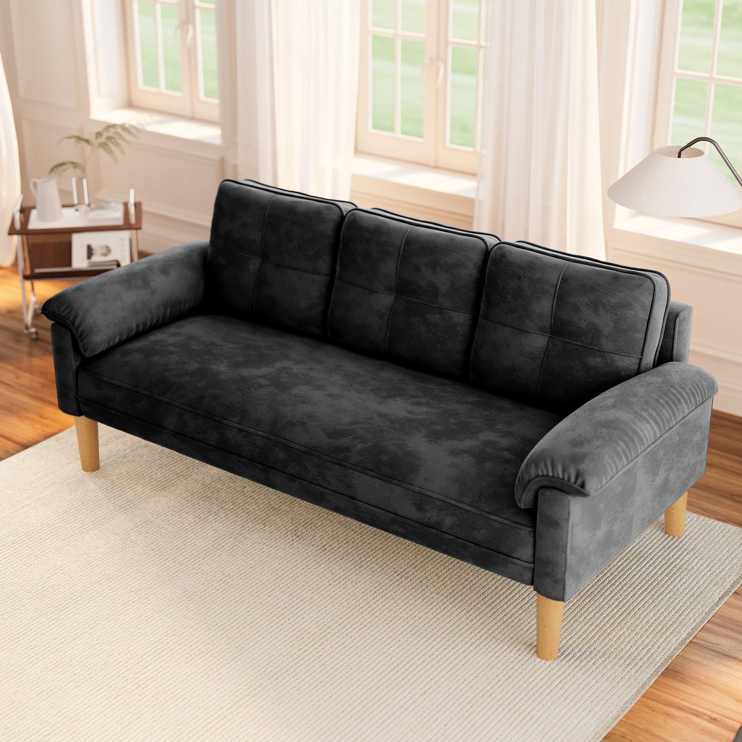 Canapé 3 places moderne rembourré, convertible, canapé-lit avec pieds en bois robustes pour le salon