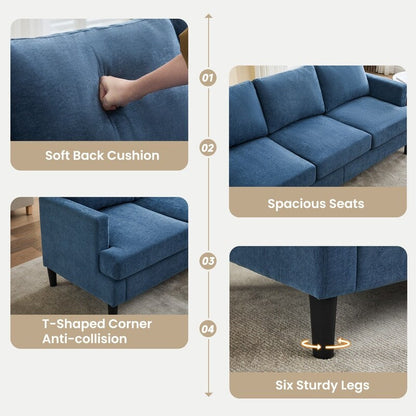 Canapé 3 places - Tissu respirant, accoudoirs de soutien et pieds robustes