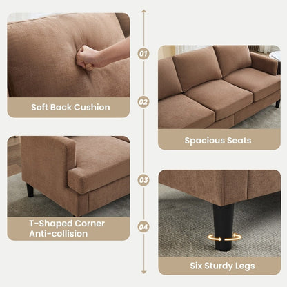 Canapé 3 places - Tissu respirant, accoudoirs de soutien et pieds robustes