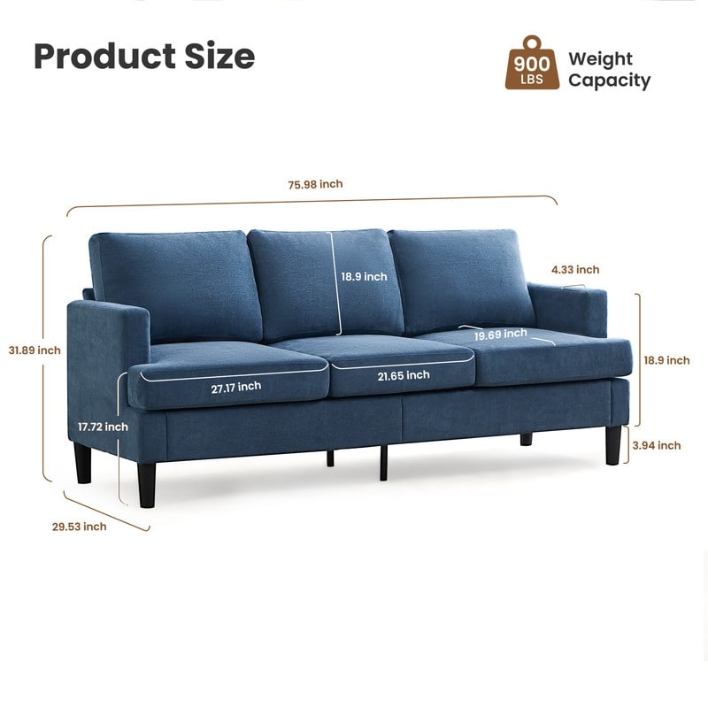 Canapé 3 places - Tissu respirant, accoudoirs de soutien et pieds robustes