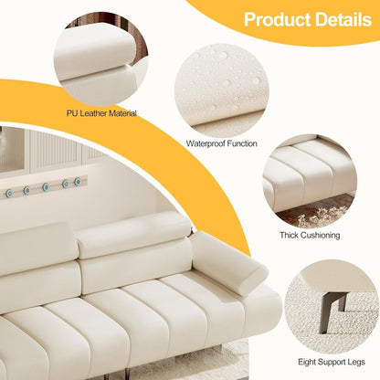 Canapé-lit 3 places, canapé-lit futon en similicuir, dossiers et accoudoirs réglables