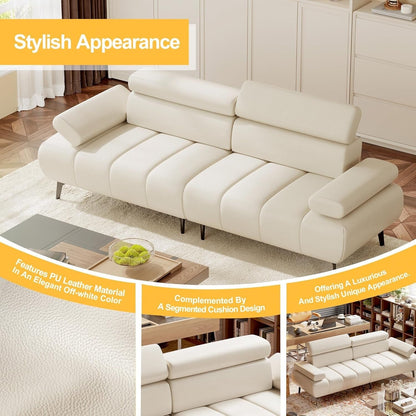 Canapé-lit 3 places, canapé-lit futon en similicuir, dossiers et accoudoirs réglables