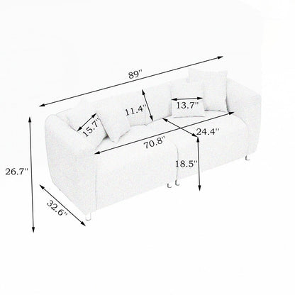 Canapé 3 places avec cadre en bois massif et 4 coussins