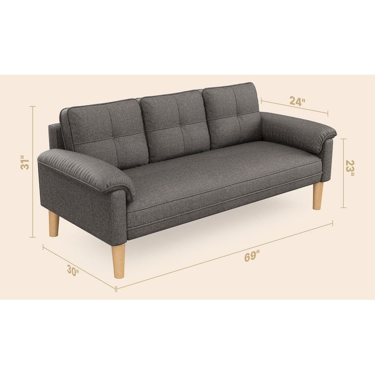 Canapé 3 places moderne rembourré, convertible, canapé-lit avec pieds en bois robustes pour le salon