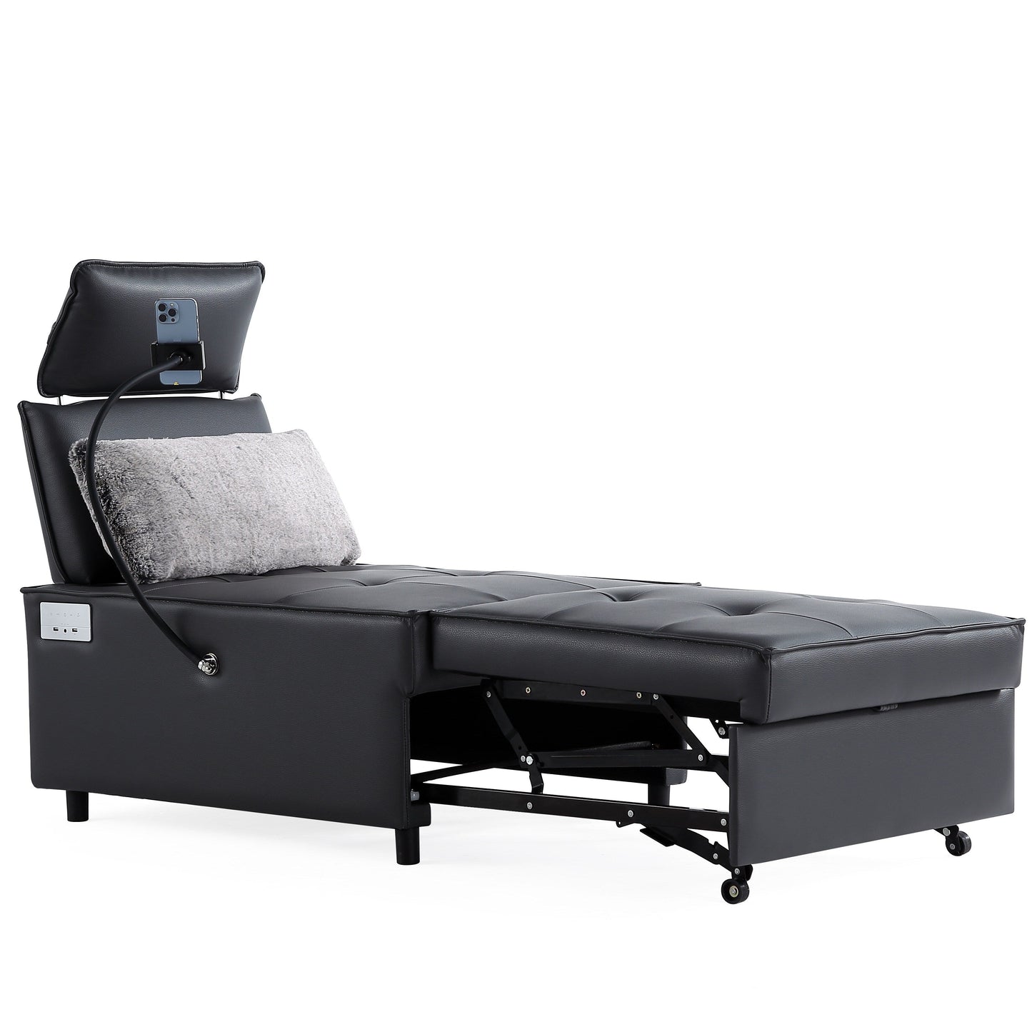 Fauteuil convertible 3 en 1, canapé inclinable réglable avec haut-parleurs Bluetooth, ports USB et oreiller moelleux