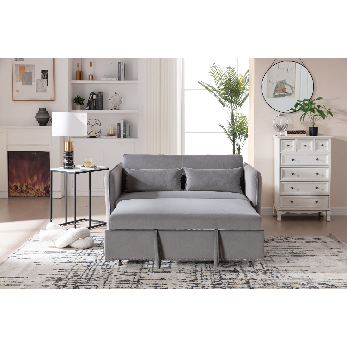 Canapé-lit futon convertible 3 en 1, 55 places, 2 oreillers, ports USB et poches latérales