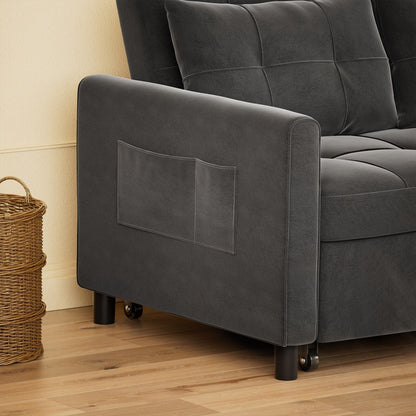 Canapé-lit convertible 3 en 1, chaise longue, causeuse avec lit escamotable, velours/tissu