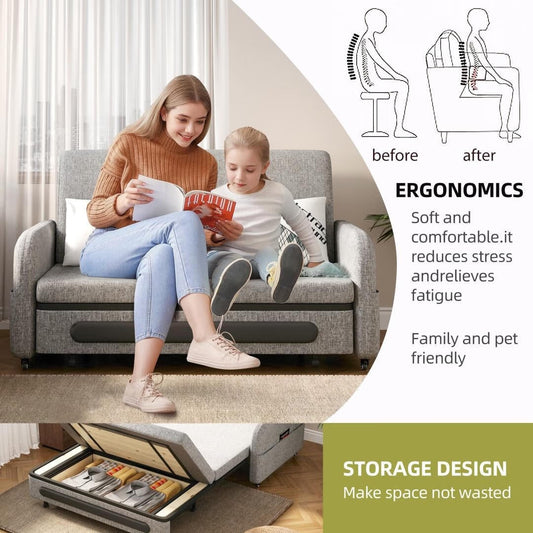 Canapé-lit convertible 4 en 1 avec rangement dissimulé, fauteuil-lit moderne pour petits espaces, dortoirs et bureaux à domicile