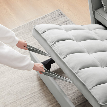 Canapé-lit futon 3 en 1 moderne en velours avec poches pour oreillers, gris