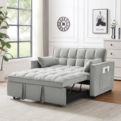 Canapé-lit futon 3 en 1 moderne en velours avec poches pour oreillers, gris