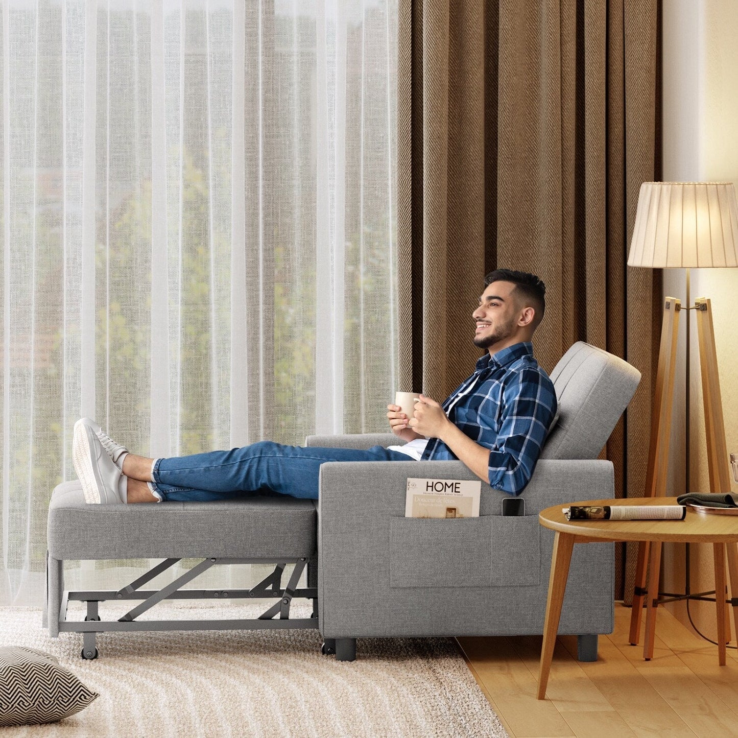 Canapé-lit gigogne 3 en 1, convertible, moderne, réglable et rembourré