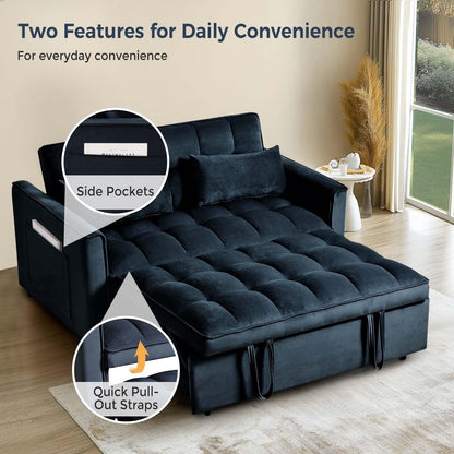 Canapé-lit 3 en 1 en velours avec dossier réglable