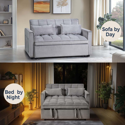 Canapé-lit 3 en 1 en velours avec dossier réglable