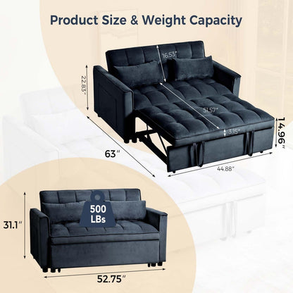 Canapé-lit 3 en 1 en velours avec dossier réglable