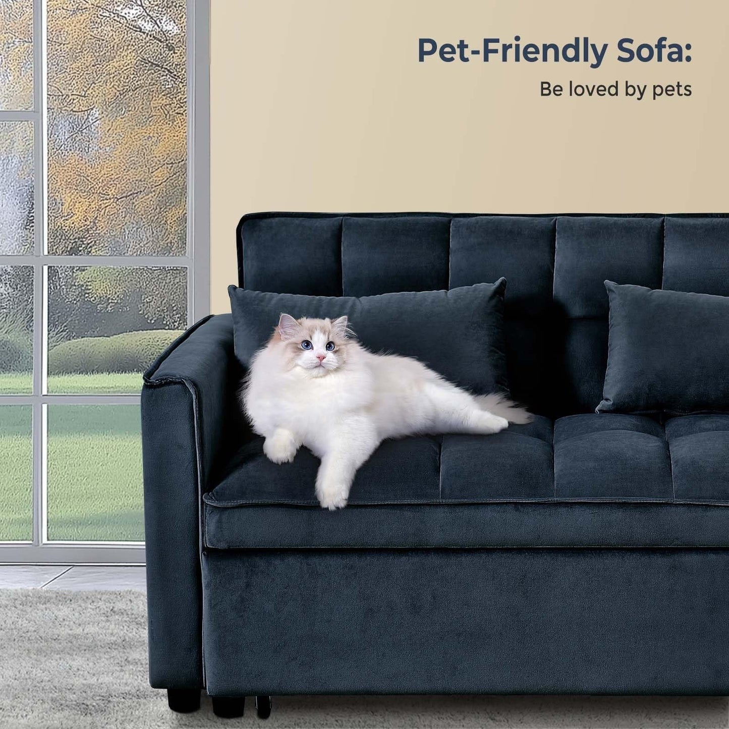 Canapé-lit 3 en 1 en velours avec dossier réglable