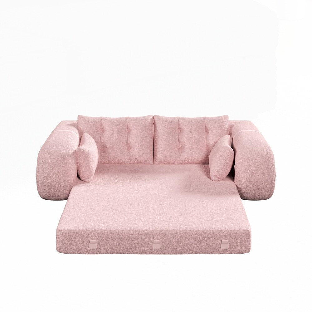 Canapé-lit 3 en 1 en tissu Teddy rempli de mousse
